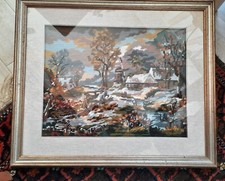 QUADRO RICAMATO PUNTO CROCE VINTAGE -  1982. TELAIO + CORNICE MIS. 60 X 50 CM.