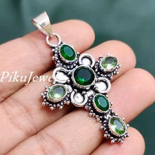 Ciondolo regalo di Natale croce in argento sterling 925 con pietra preziosa...