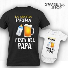 T-shirt maglietta PRIMA Festa del PAPA' regalo Idea Regalo BIMBO PAPA' UGUALI