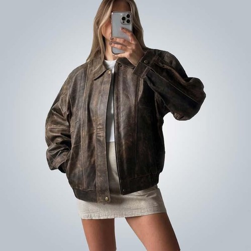 Giubbotto donna pelle marrone