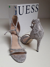 GUESS sandali con tacco grigio argento n. 39 pelle serpente pitone strass scarpe