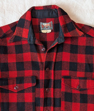 Woolrich vintage anni 50 uomo rosso bufalo check lana bottoni flanella taglia 15 USA