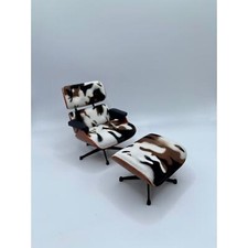 Sedia Eame in miniatura scala 1:12 stampa mucca con pouf - moderna metà secolo