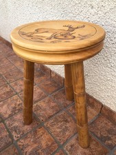 Sgabello legno Cervo Serigrafia Sedia Vintage Antico Rustico Baita collezione