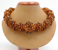 COLLANA GIROCOLLO TORCHON VETRO AMBRATO CON PERLE MULTISFACCETTATE