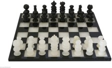 Scacchiera in Marmo Nero e Onice Bianco con Scacchi Marble Chessboard 20cm