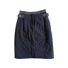 Giorgio Armani Vintage 1970s Women's Leather Wool Black Skirt Gold Eagle XS 38 