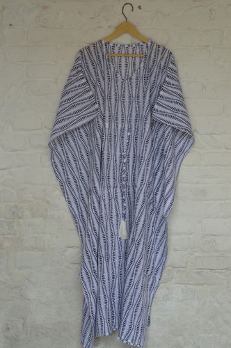 Hand printed long kaftan - hand,