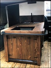 Isola Cucina BARCA INDUSTRIAL legno lavelli e rubinetto 200x120xh100cm SU MISURA