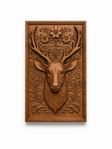 Testa cervo legno - legno, intaglio
