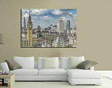 QUADRI MODERNI TELA XXL 200X125 LONDRA LONDON EYE BIG BEN SKYLINE WESTMINSTER