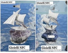 N.1 BOMBONIERA VELIERO CARAVELLA Cm.9 in ARGENTO 925% su QUARZO NATURALE 116/3