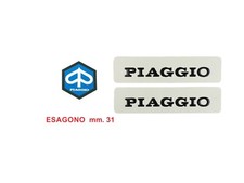 COPPIA ADESIVI PIAGGIO IN METALLO + STEMMA PIAGGIO SI , SI MIX , BRAVO - BRAVO 2