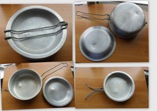 3 VECCHI TEGAMI PORTA VIVANDE IN ALLUMINIO - : PENTOLINO TEGAME E PIATTO -