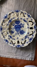 vecchio piatto decorativo fruttiera o da parete ceramica di Delft bianco e blu