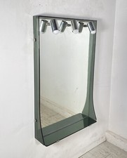 SPECCHIO PARETE BAGNO DI Veca METALLO CROMATO 3 LUCI VETRO ANNI 70 MIRROR DESIGN