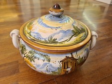 saca ceramica dei castelli artigianale zuppiera c/cop dec. paesaggio