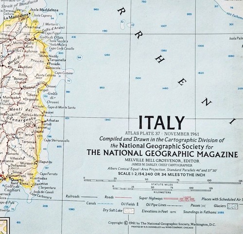 1961 italia mappa geografica - italia,
