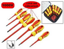 KIT 7 PEZZI CACCIAVITE GIRAVITE ISOLATI 1000V DA ELETTRICISTA CON LUCE CERCAFASE