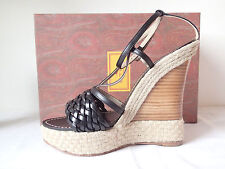 SANDALI ZEPPA DONNA WOMAN - ETRO - NERO BLACK CORDA LEGNO - NUOVE NEW N.38