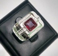 Anello In Argento Sterling 925 Con Gemma Di Rubino Riscaldata Per Uomo #1489