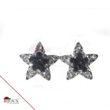 Orecchini Argento 925 Stella con Brillantini Nero/Bianco Donna Ragazze 