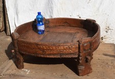 antica MACINA ETNICA ORIENTALE LEGNO TAVOLINO BASSO ETNICO scultura