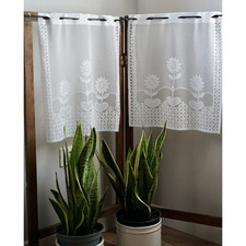 COPPIA TENDINE IN PIZZO 44x49cm " Fiori"