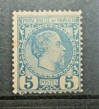FRANCOBOLLI MONACO 1885 PRICIPE CHARLES III CENT. 5 LINGUELLATO MH* (C.A)