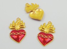 2pz charms ciondoli cuore sacro smaltato 36x22mm colore oro,rosso bijoux