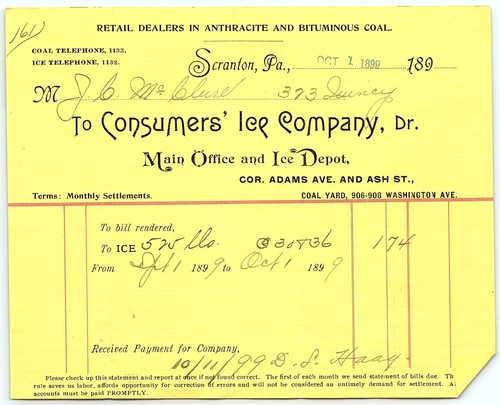 Ricevuta fattura 1899 - , scranton