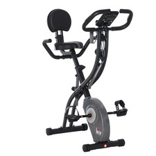 HOMCOM Cyclette Pieghevole Acciaio con Schienale LCD e Bande Elastiche Grigia