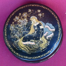 Vecchio Urss Laccato Scatola Dorato Capelli Kholuy Arte Pittura Firmato Russo