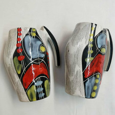 2 BOCCALI BICCHIERI DA BIRRA BEVANDE IN CERAMICA DIPINTI A MANO DECORATO POP ART