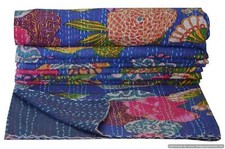 Trapunta Kantha blu floreale