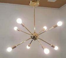 Metà Secolo Moderno Ottone Lampadario Fatto a Mano 8 Luci Sputnik