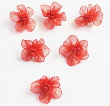 Accessori per capelli Curlie - 6 spirali per capelli con fiore in organza colore rosso matrimonio sposa