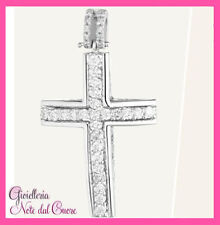 PENDENTE CROCE UOMO IN ORO BIANCO 18K DIAMANTI NATURALI 0.40 CARATI CERTIFICATO