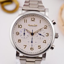  Orologio Massimo Dutti Cronografo 44mm Quadrante Bianco Numeri Oro Bracciale Acciaio