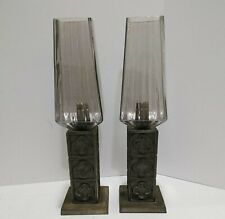 Portacandele vintage metallo a molla paralume vetro muratore candela co. (2)