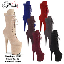 Stivali da ballo Pleaser Flamingo 1050FS finta pelle scamosciata 8 pollici medio polpaccio plateau