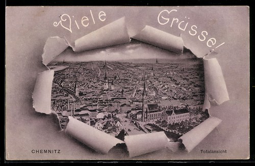Cartolina chemnitz vista - chemnitz,,