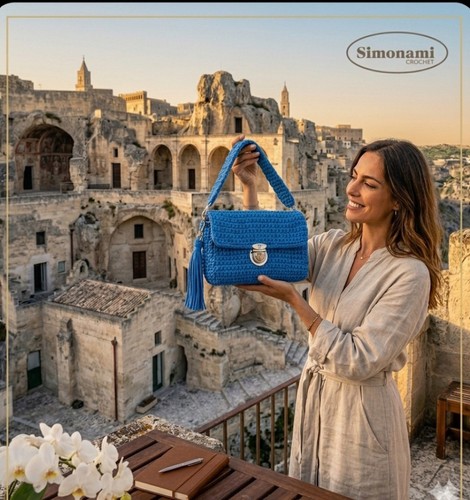Borsa blu elettrico uncinetto - borsa,