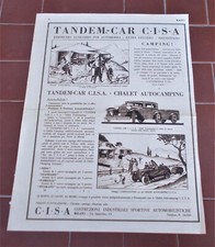 Pubblicita' C.I.S.A. TANDEM CAR Camping chalet - vintage 28x38 anni 20