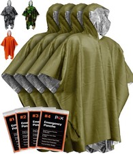 4 Poncho Emergenza e Mylar Coperta Fodera Impermeabile Antivento Interruttore Pioggia