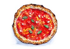 Acquerello Pizza marinara napoletana dipinto a mano