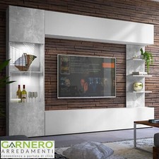 Parete attrezzata moderna soggiorno con ripiani 250x187 cm bianco pietra GRACIA