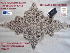 Copriletto + completo lenzuola ricamo a mano lino pizzo tombolo cantù 5 pz. ecrù