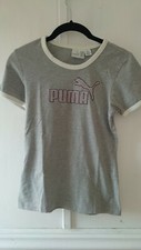 t-shirt Puma grigia logo ricamato rosa tg S colletto bianco