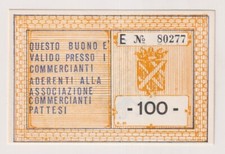 Miniassegni BUONI D'ACQUISTO - PATTESI 100 lire serie E